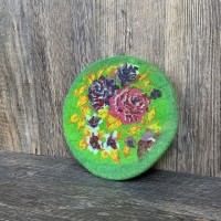 Green Wool and Cotton Felted Round Trivet